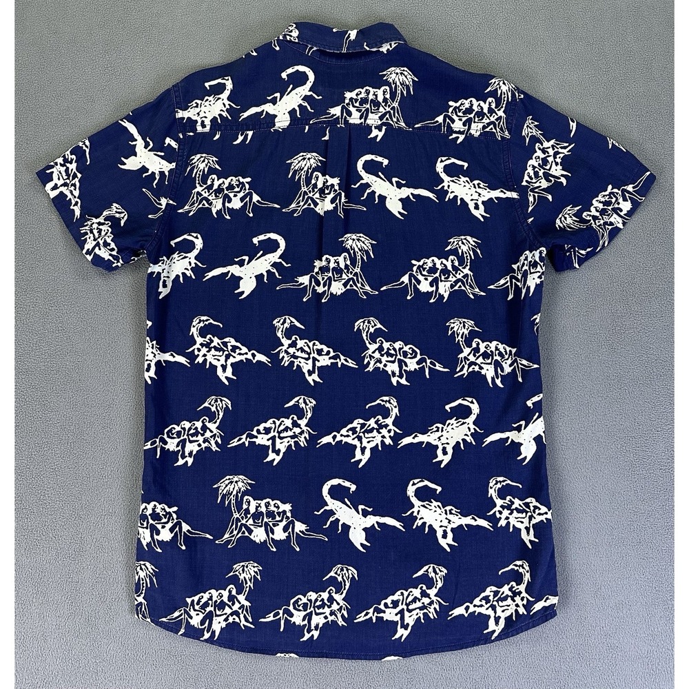 DEUS Ex Machina Shirt Small Blue Hawaiian Scorpion Beach Surfer Resort Viscose - Picture 3 of 10